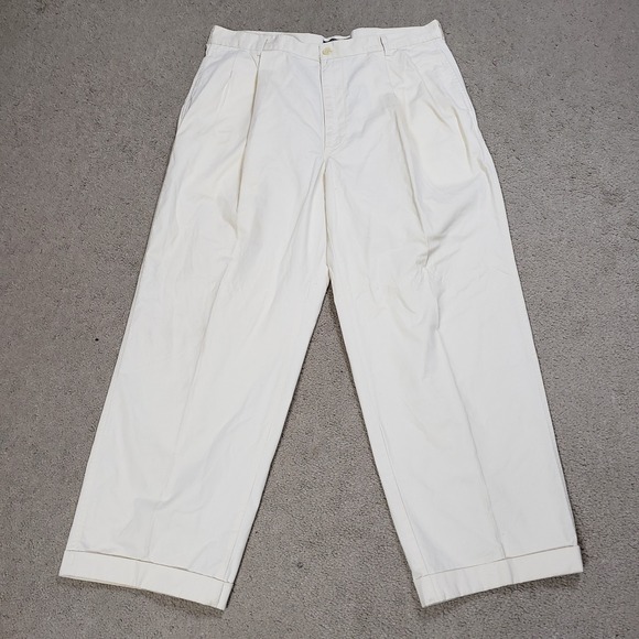 VTG Polo Ralph Lauren Pants Men 36x28* Cream Beige Pleated Cuffed Chino USA